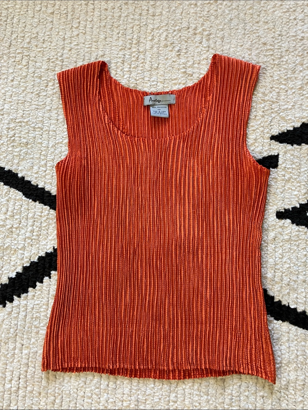 Analogy Orange Ribbed Sleeveless Tank Blouse